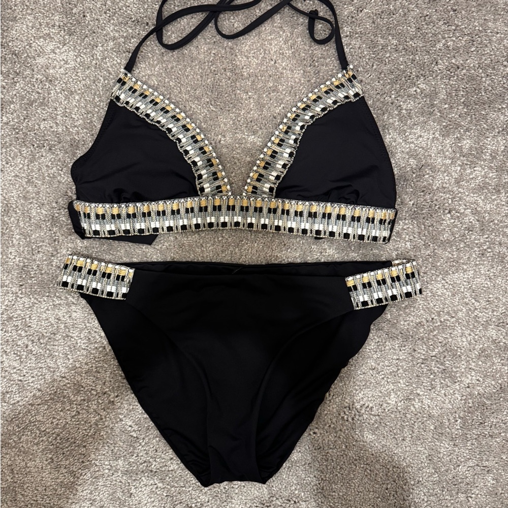 BECCA Black Bikini with Gold Accents